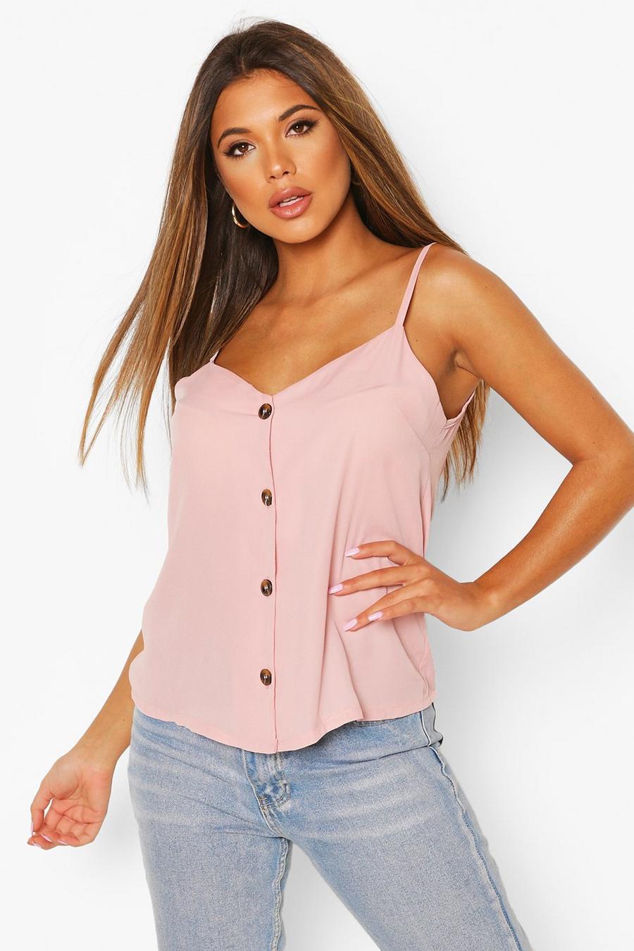 Blush rose Button Front Woven Cami Top
