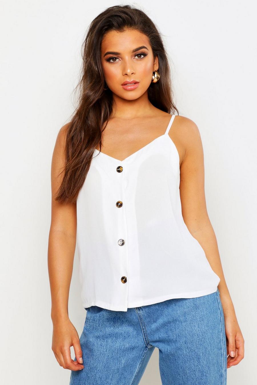 White Button Front Woven Camisole image number 1