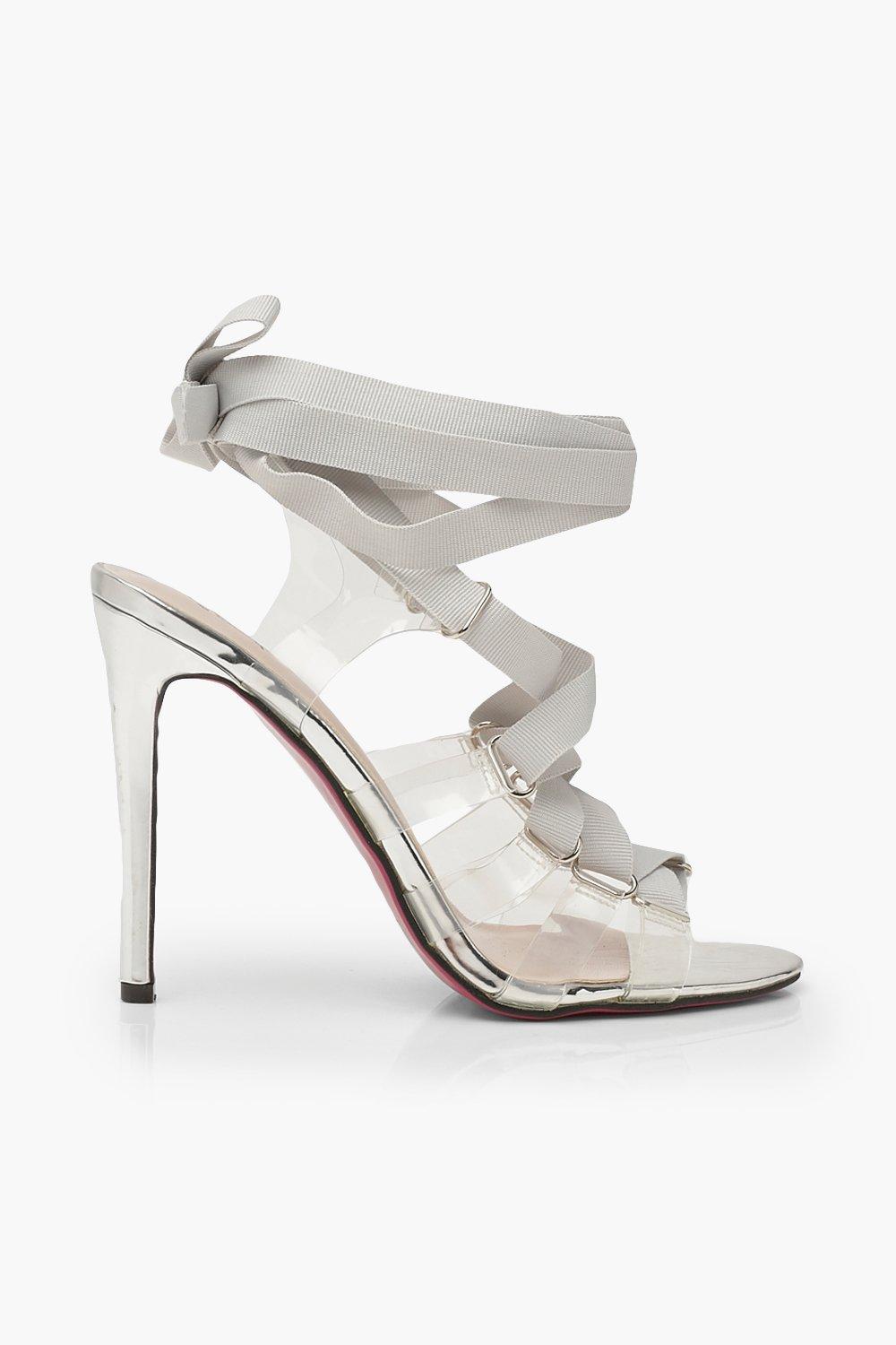 Clear Side Ribbon Tie Up Heels boohoo NZ