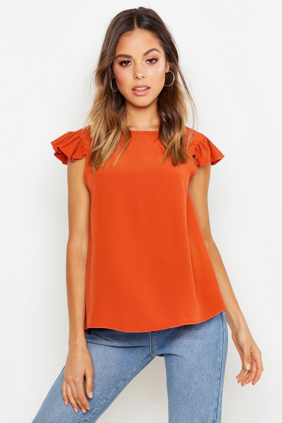 Rust Woven Ruffle Shell Top image number 1