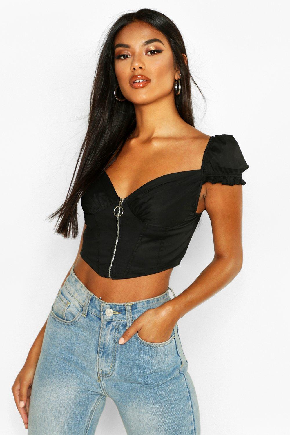 Black zip hotsell up crop top