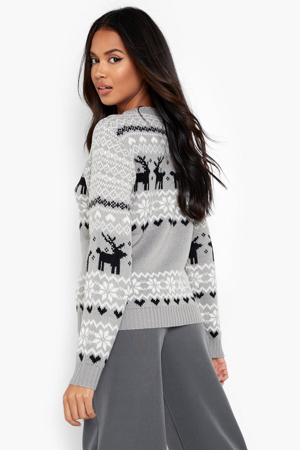 GREY Fairisle Christmas Jumper, Womens Jumpers