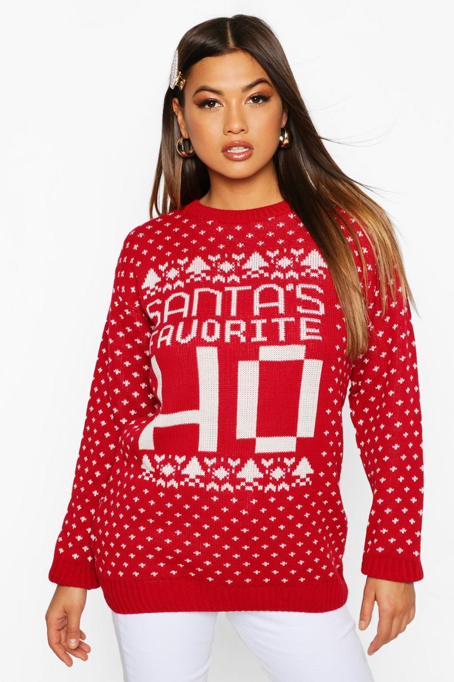 Santa'S Favourite Novelty Slogan Christmas Sweater image number 1