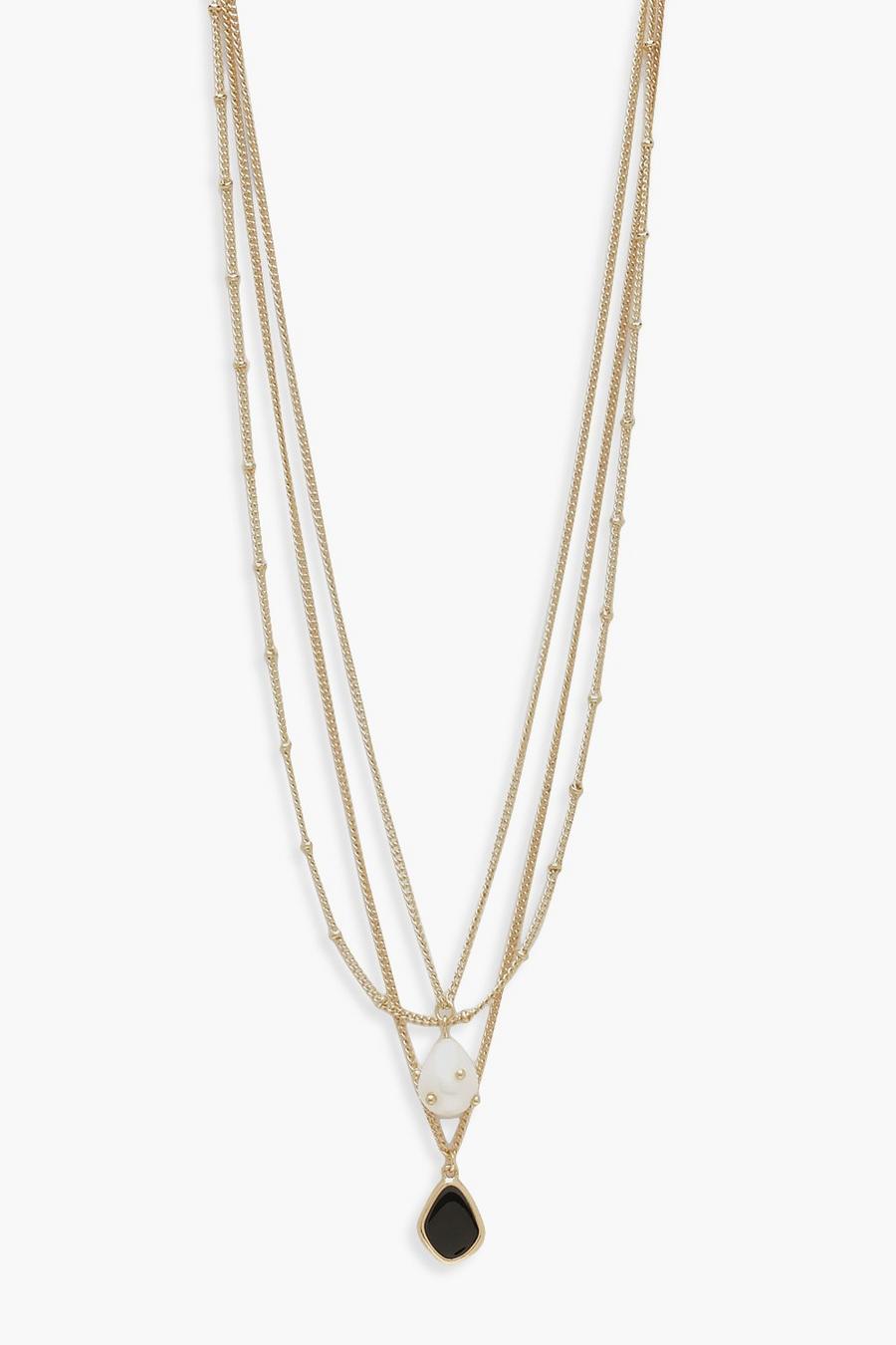 Halskette mit Perlen und Enamel-Anhänger, Gold