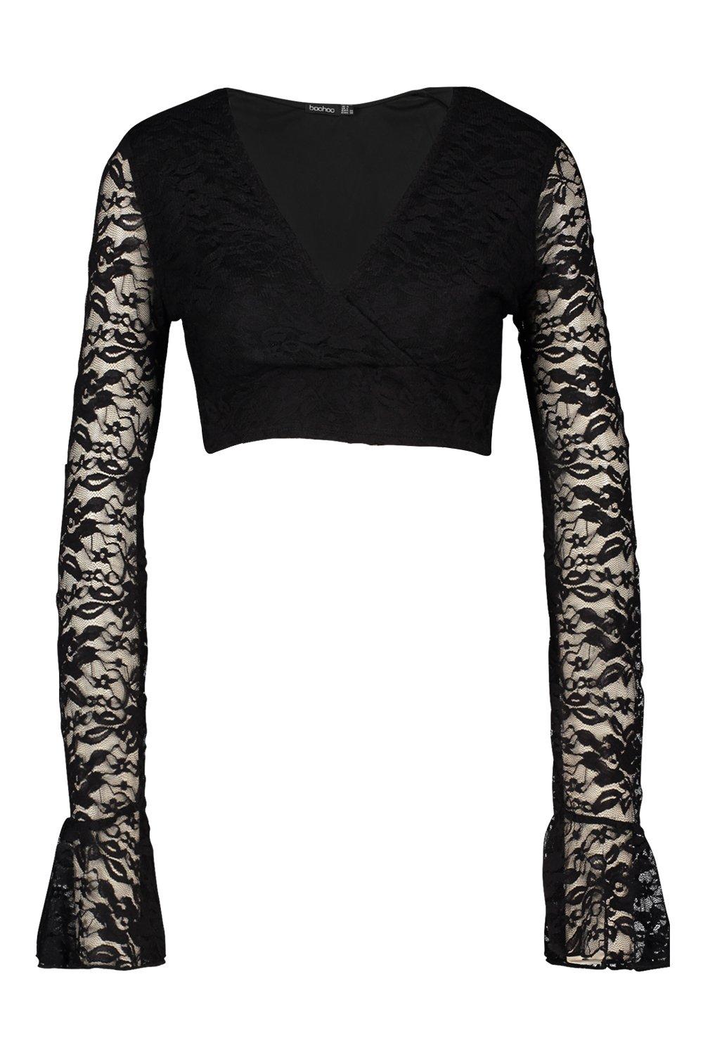 Lace flute sleeve top best sale