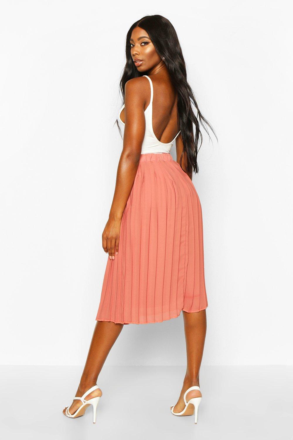 Pink chiffon midi skirt best sale
