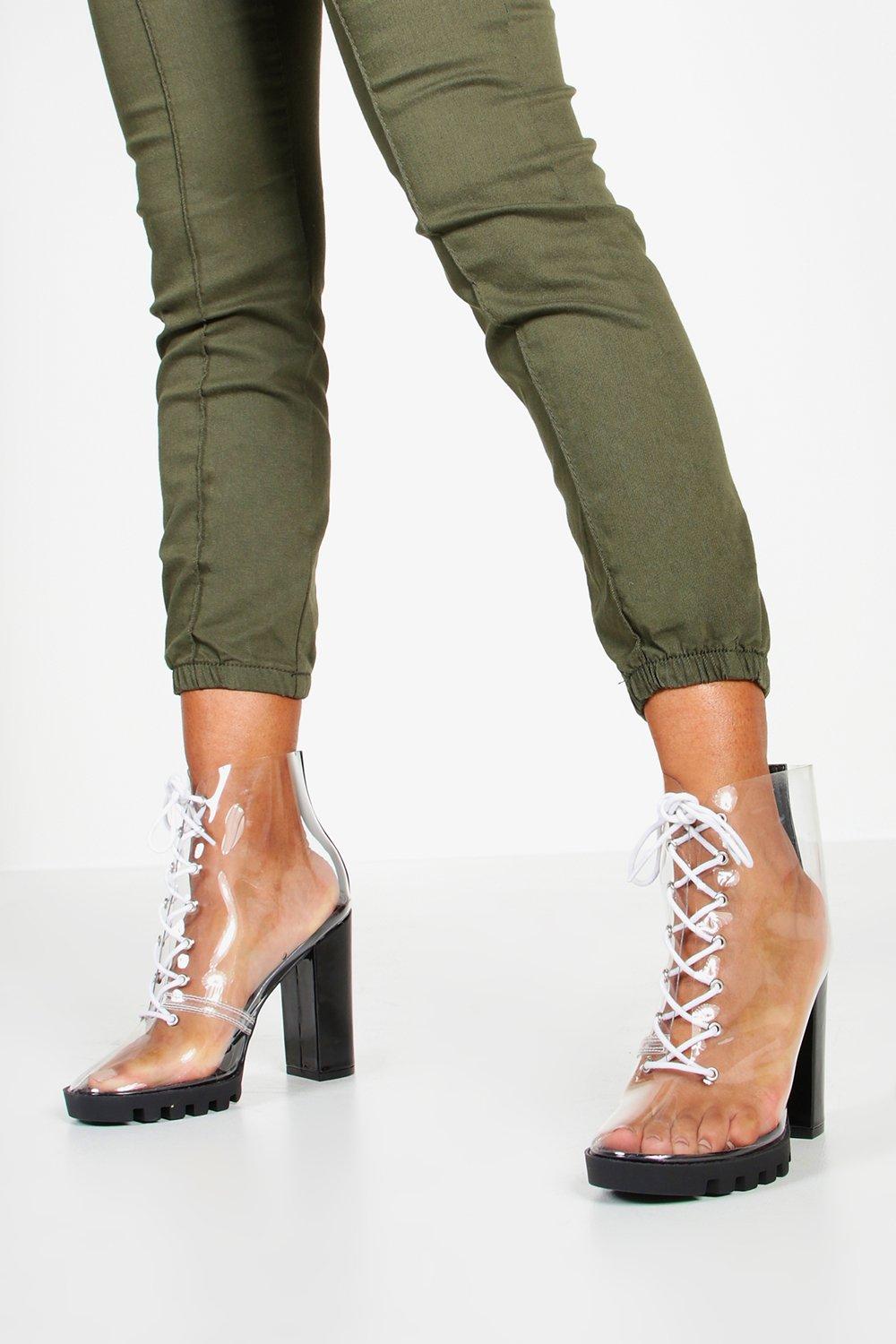 clear lace up boots