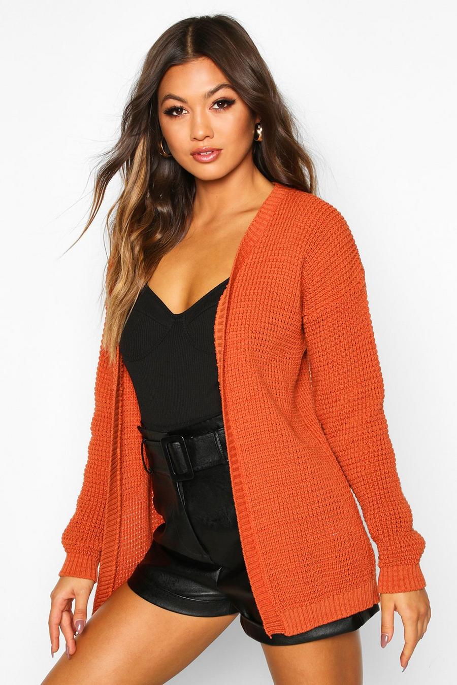 Toffee Edge To Edge Waffle Knit Cardigan image number 1