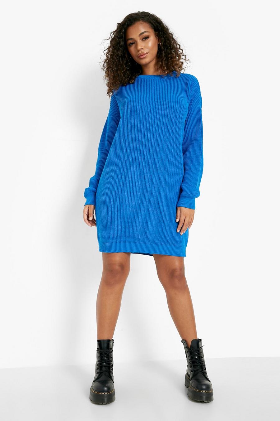 Cobalt blue Crew Neck Mini Sweater Dress