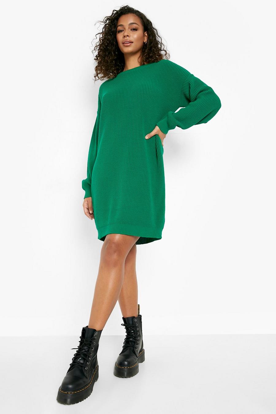 Green Crew Neck Mini Sweater Dress image number 1