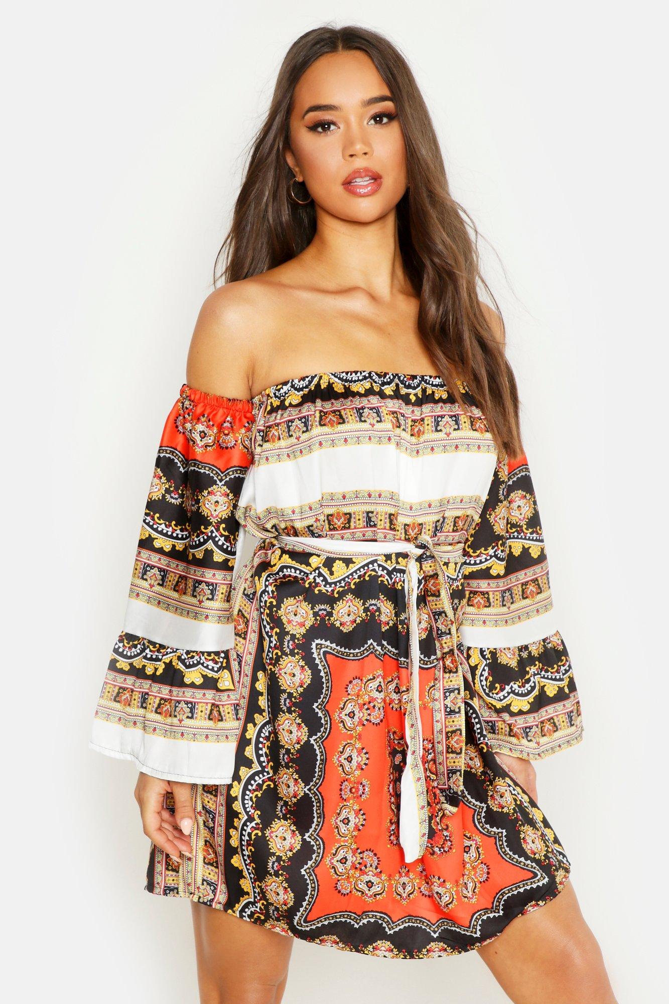 boohoo scarf print dress