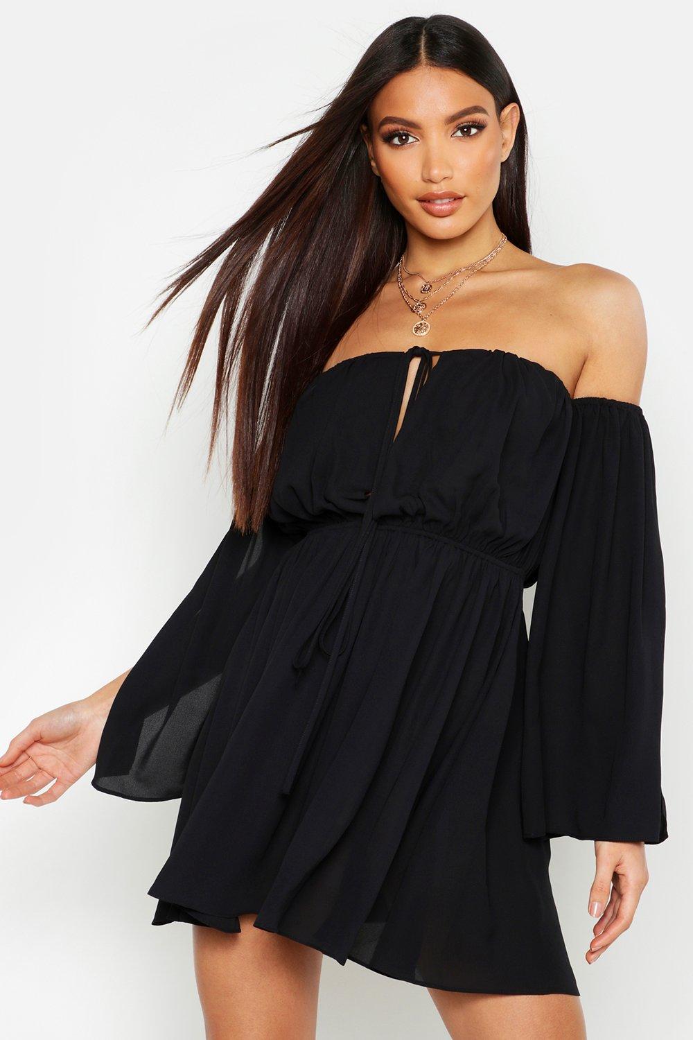 off the shoulder flare sleeve dress