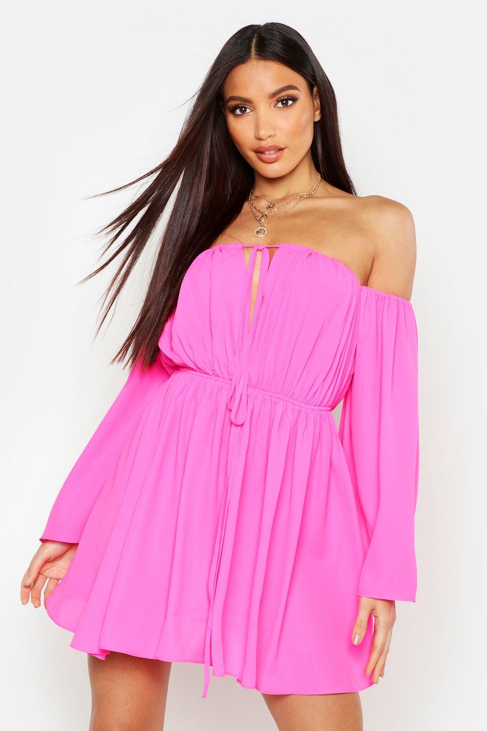 Flare off shoulder clearance dress