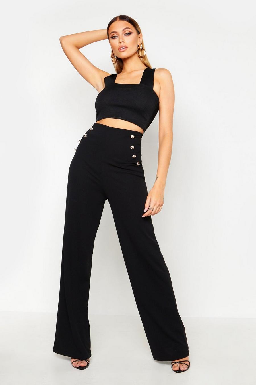Button Front Wide Leg Crepe Trousers image number 1