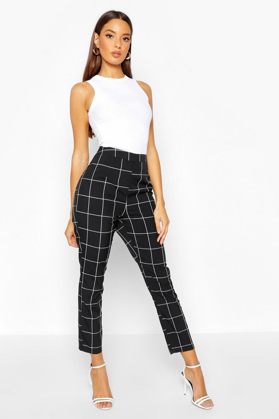 Black Grid Check Tapered Trouser image number 1