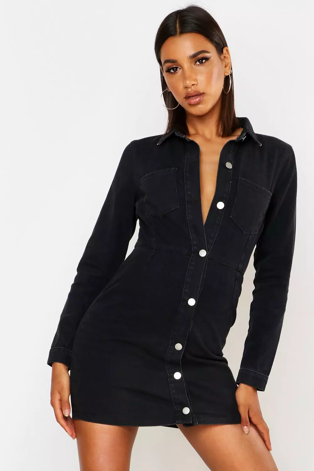 Boohoo black denim clearance dress