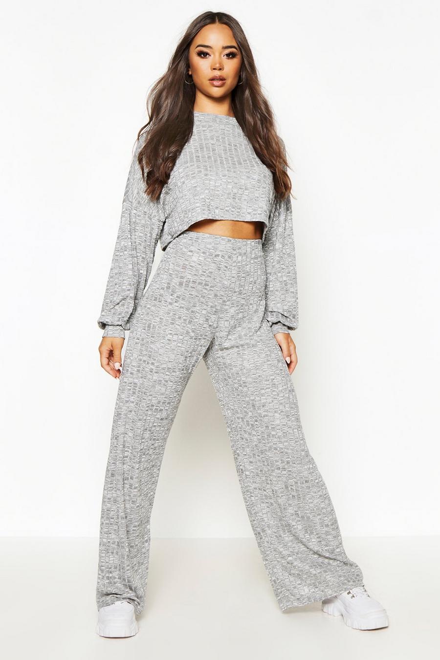 Grey Oversized Slouch Crop Top&Wide Pants Two-Piece Set image number 1