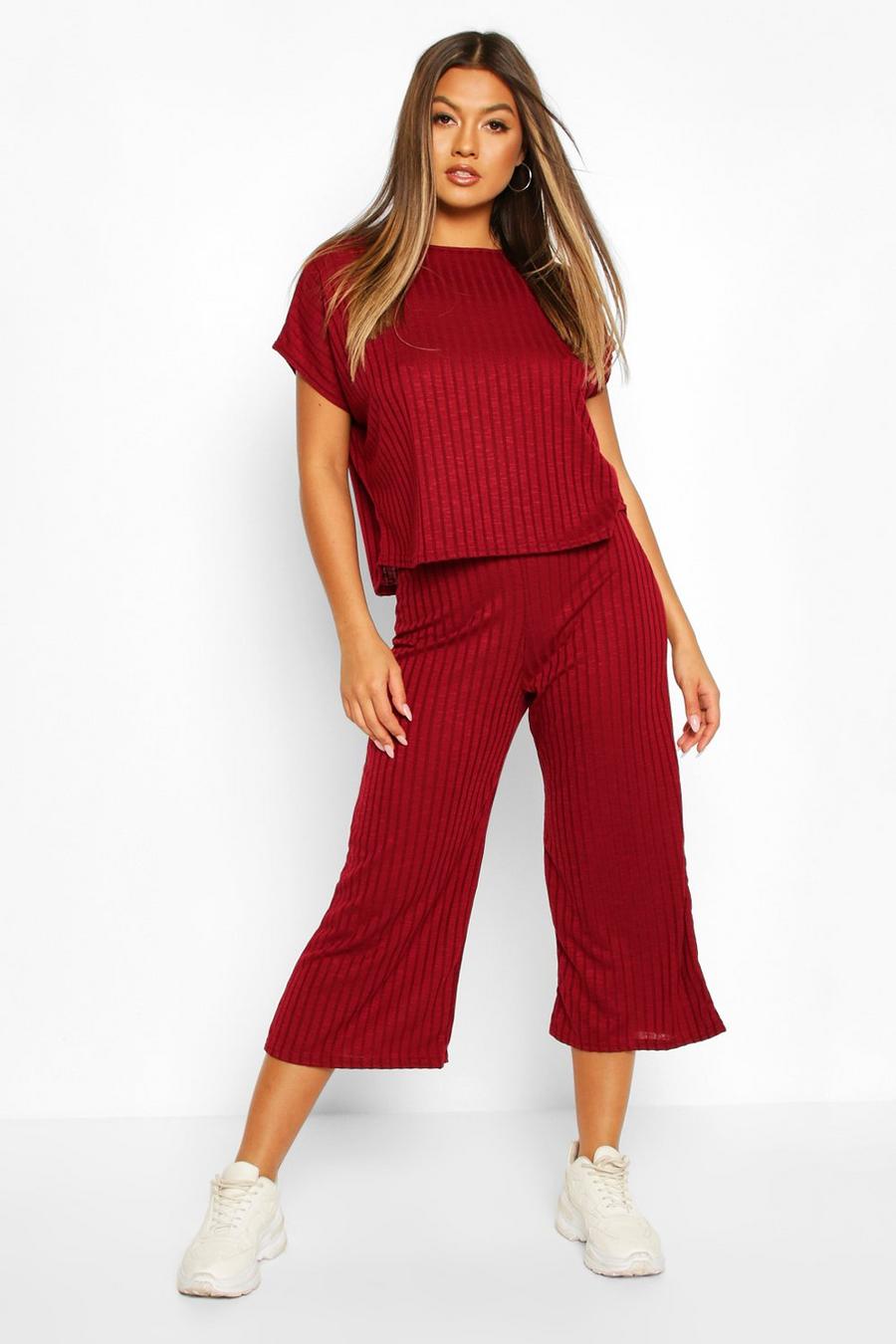 Berry Rib Slouchy Top & Culotte Co-Ord Set image number 1