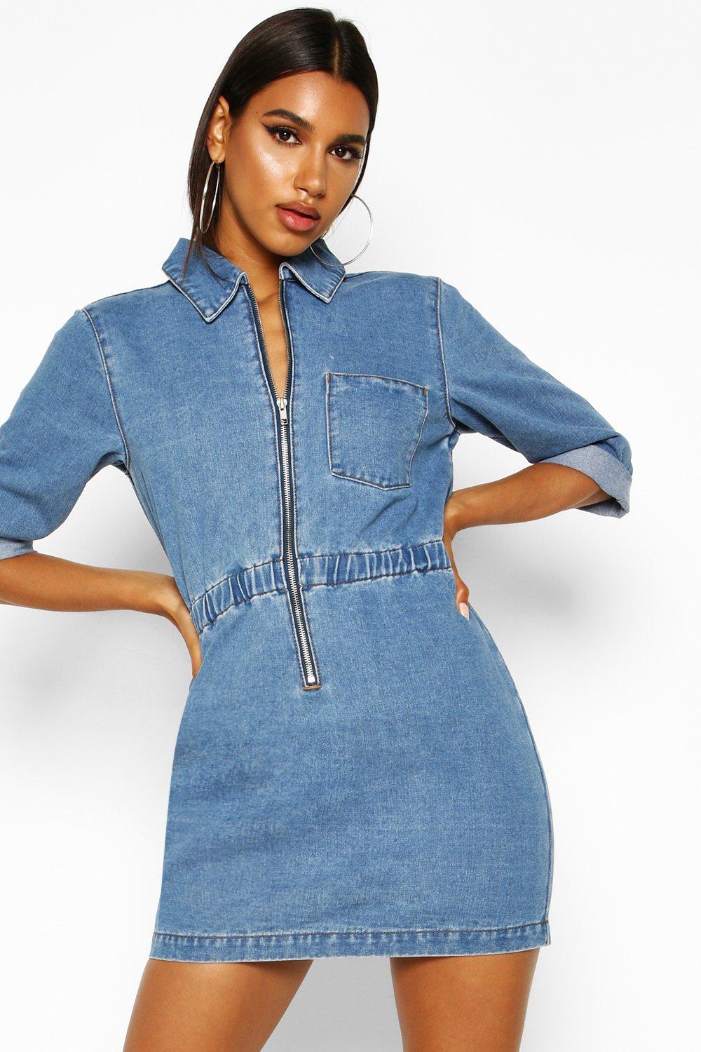 Zip Up Denim Dress