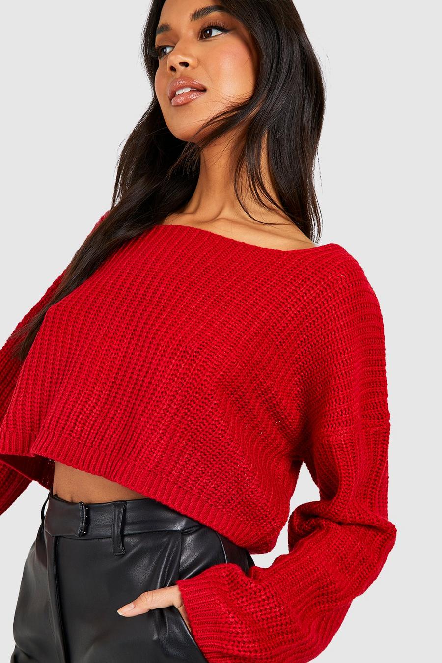 Brick red brown V-Back Cropped Sweater