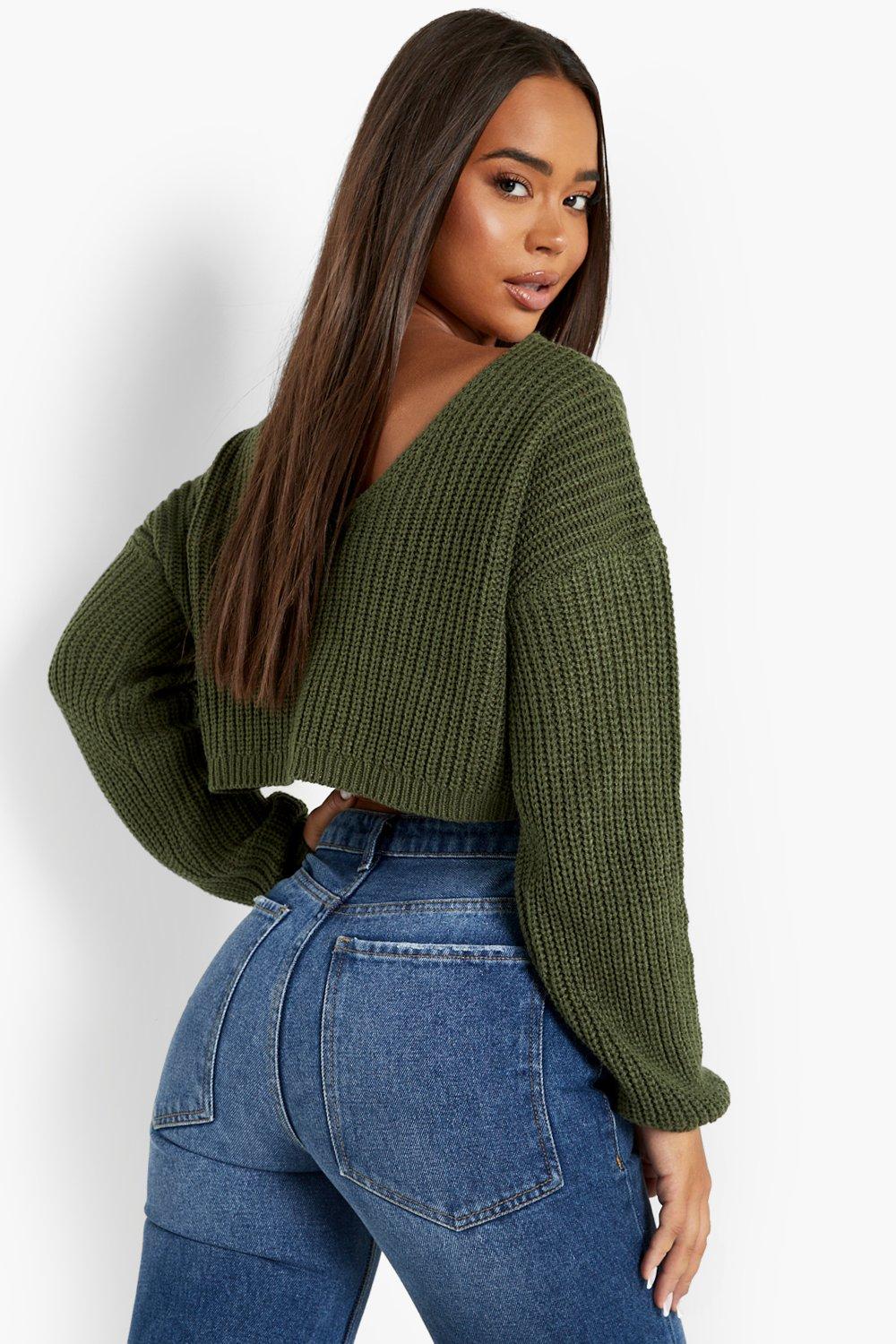 Olive cropped outlet sweater