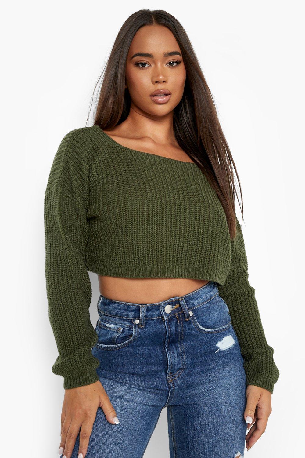 Olive green outlet crop sweater