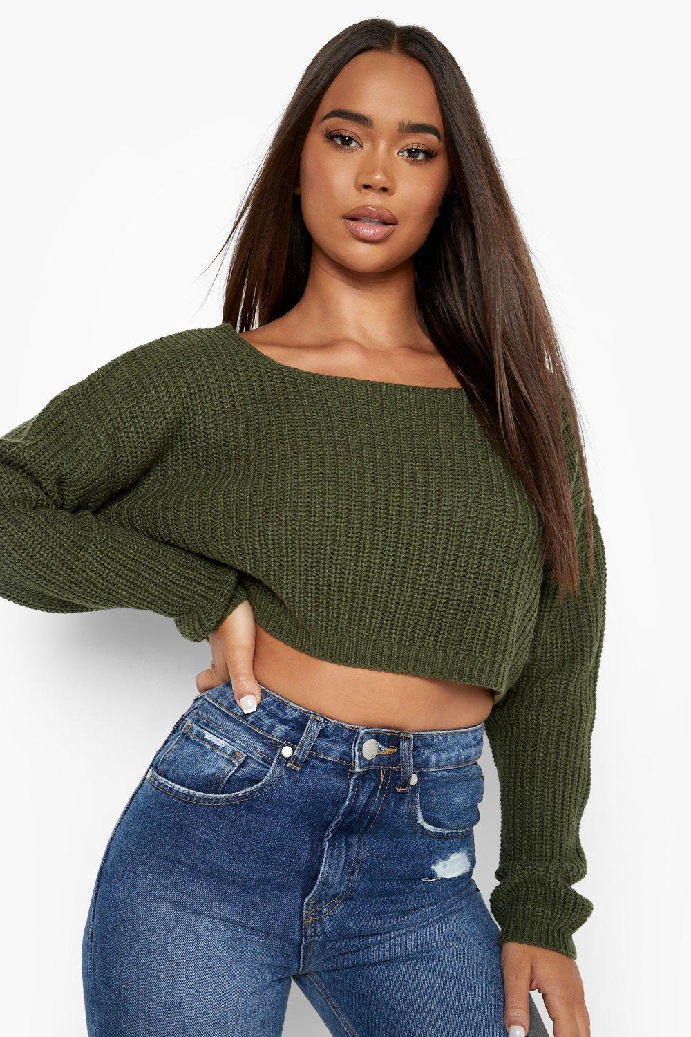 Olive green crop clearance sweater