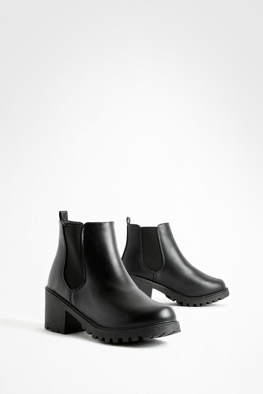 Black Wide Fit Chunky Elastic Chelsea Boots image number 1