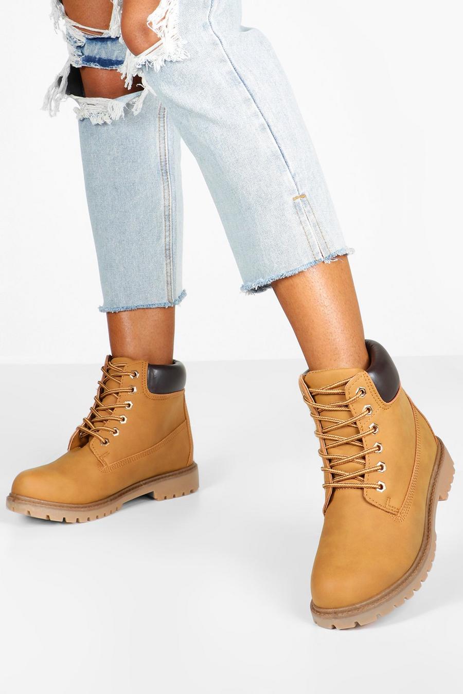 Tan Wide Width Chunky Combat Boots image number 1