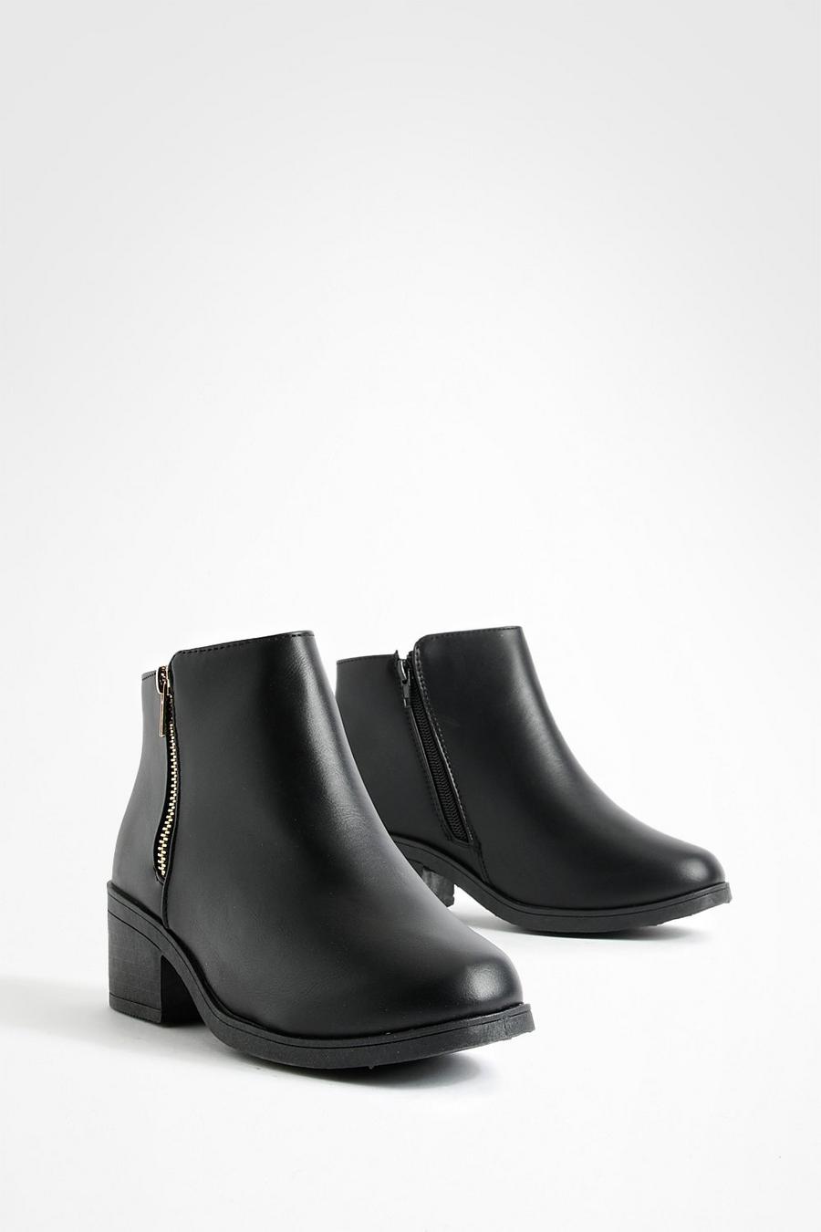 Black schwarz Wide Fit Zip Side Chelsea Boots