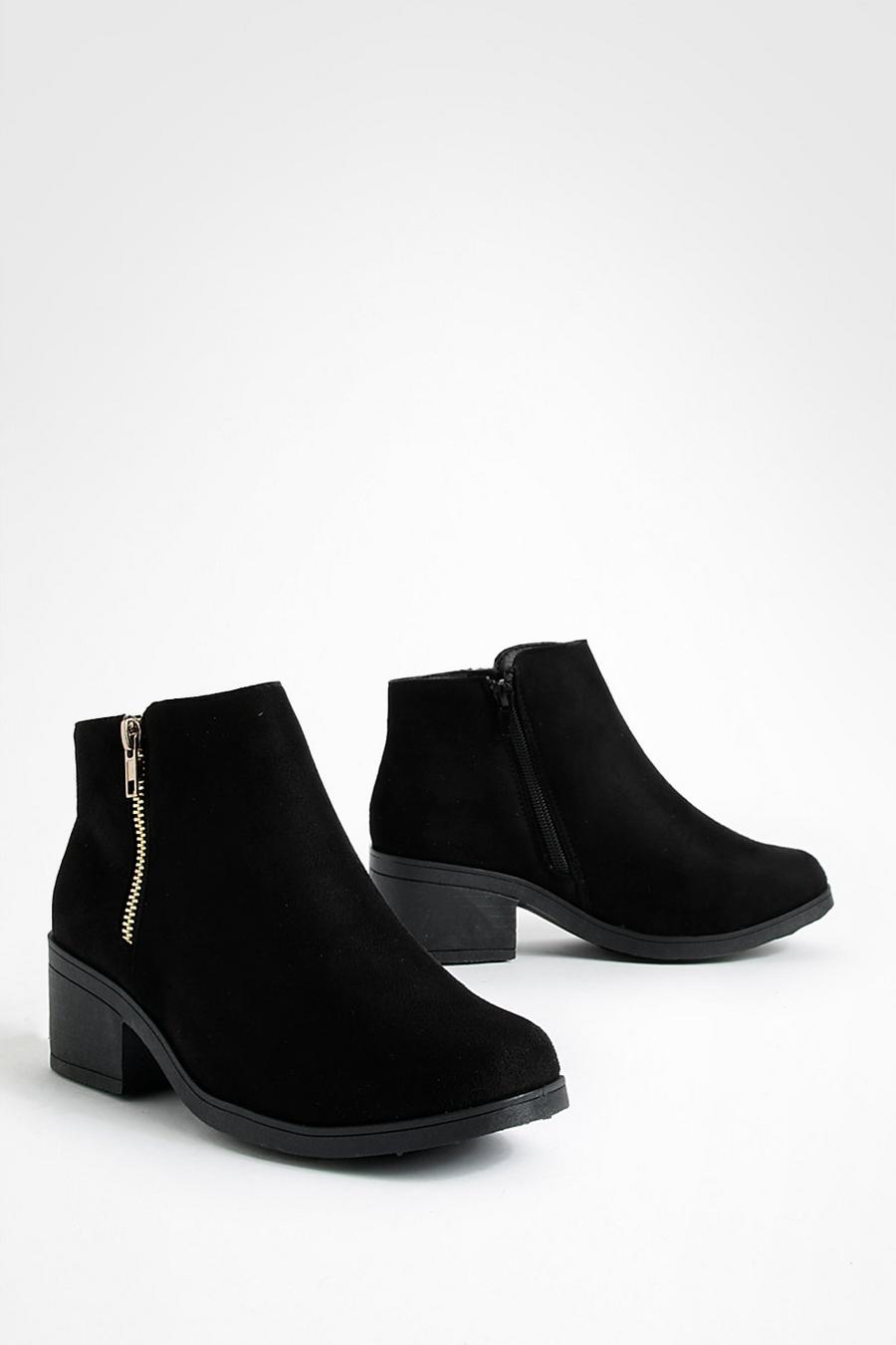 Black Wide Fit Zip Side Chelsea Boots