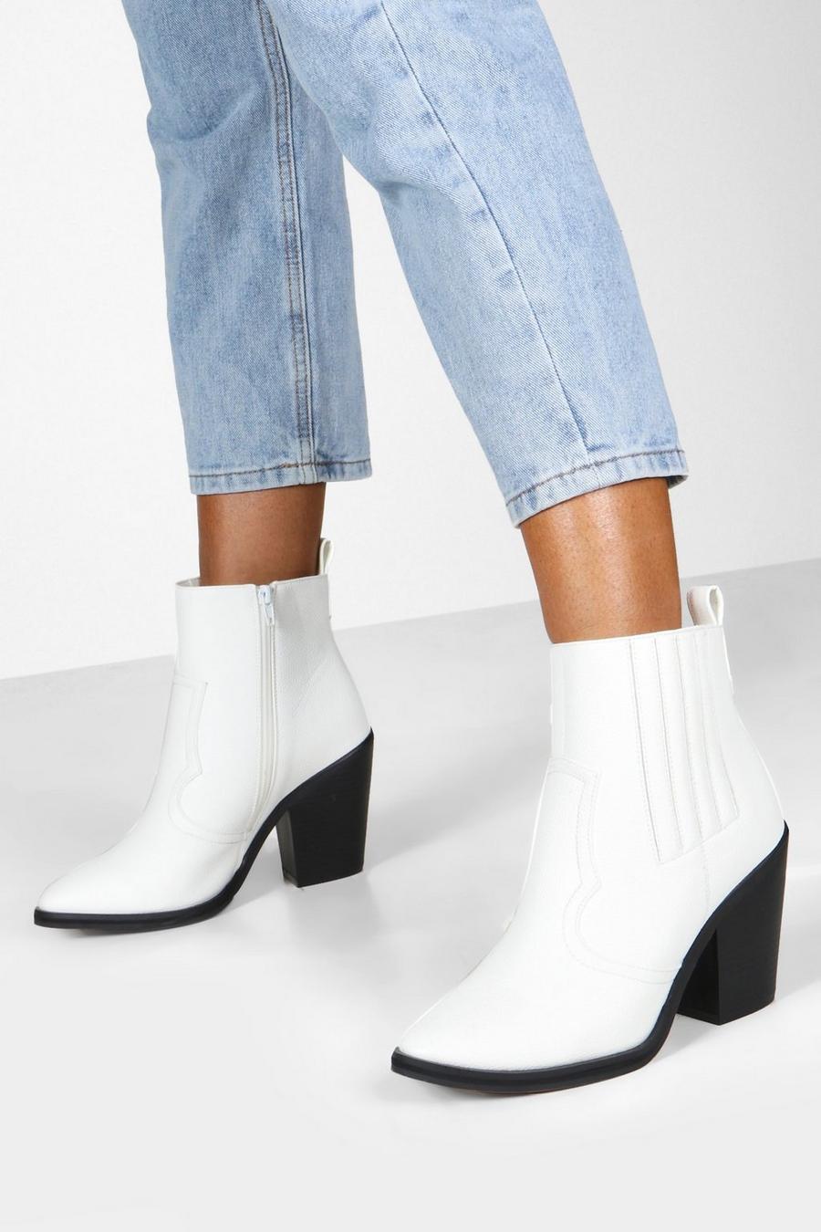White Wide Fit Western Boots image number 1