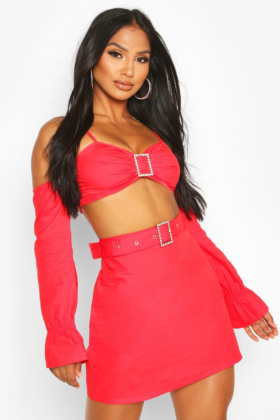 Minifalda con cinturón, Rojo image number 1
