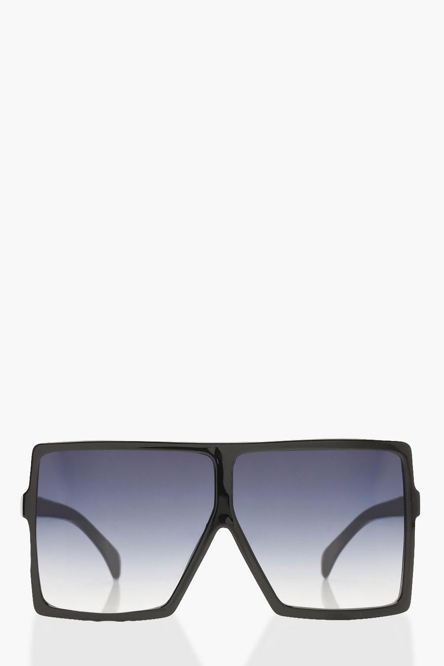 Black Oversized Square Smoke Lens Sunglasses image number 1
