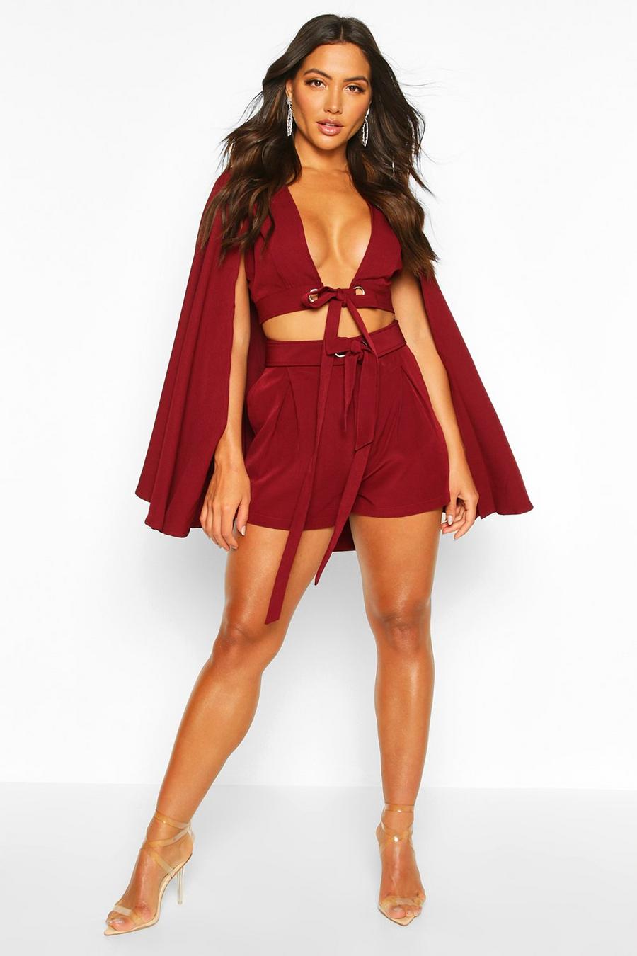 Burgundy Cape Detail Cross Front Top image number 1
