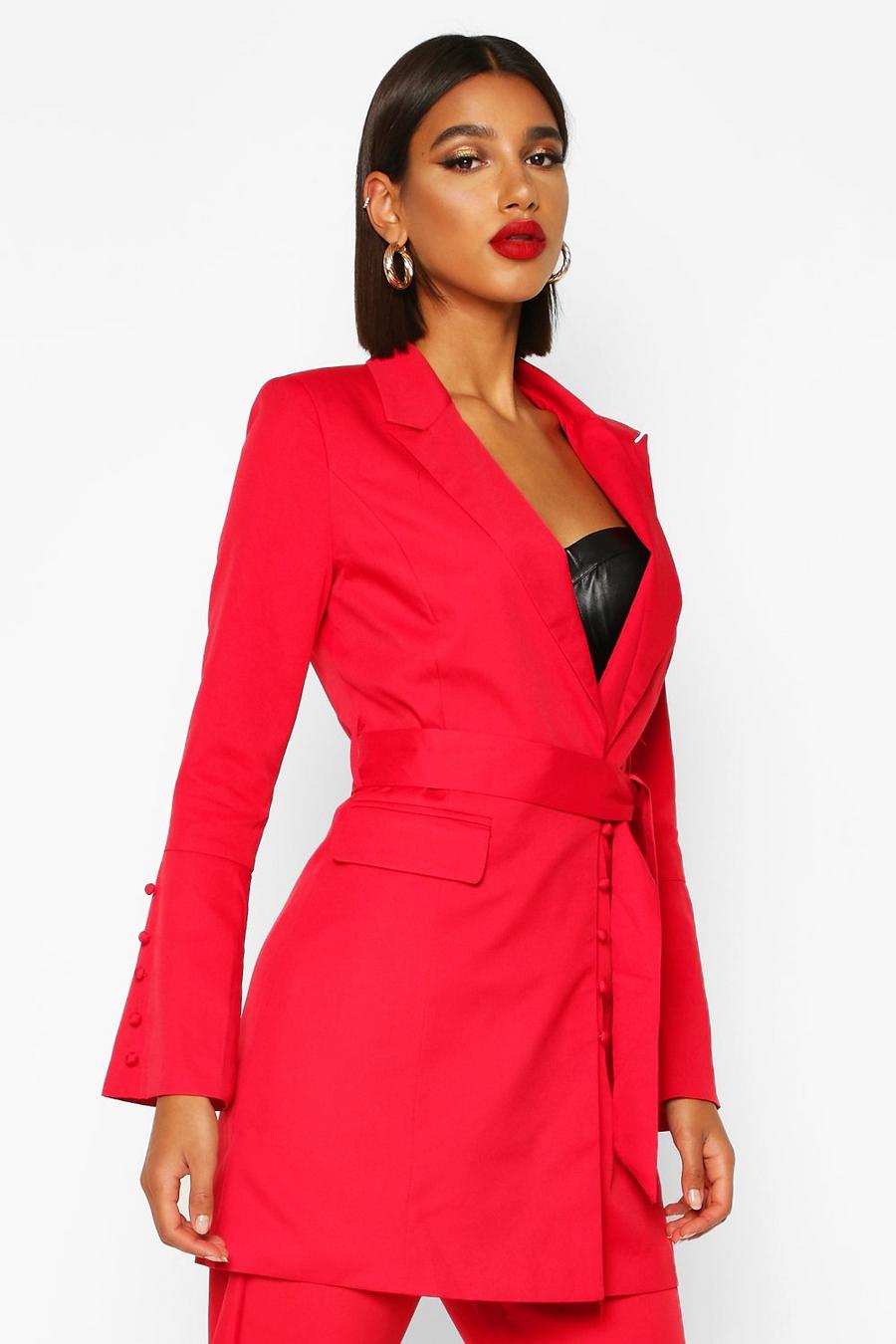 Button Detail Flared Sleeve Belted Blazer image number 1