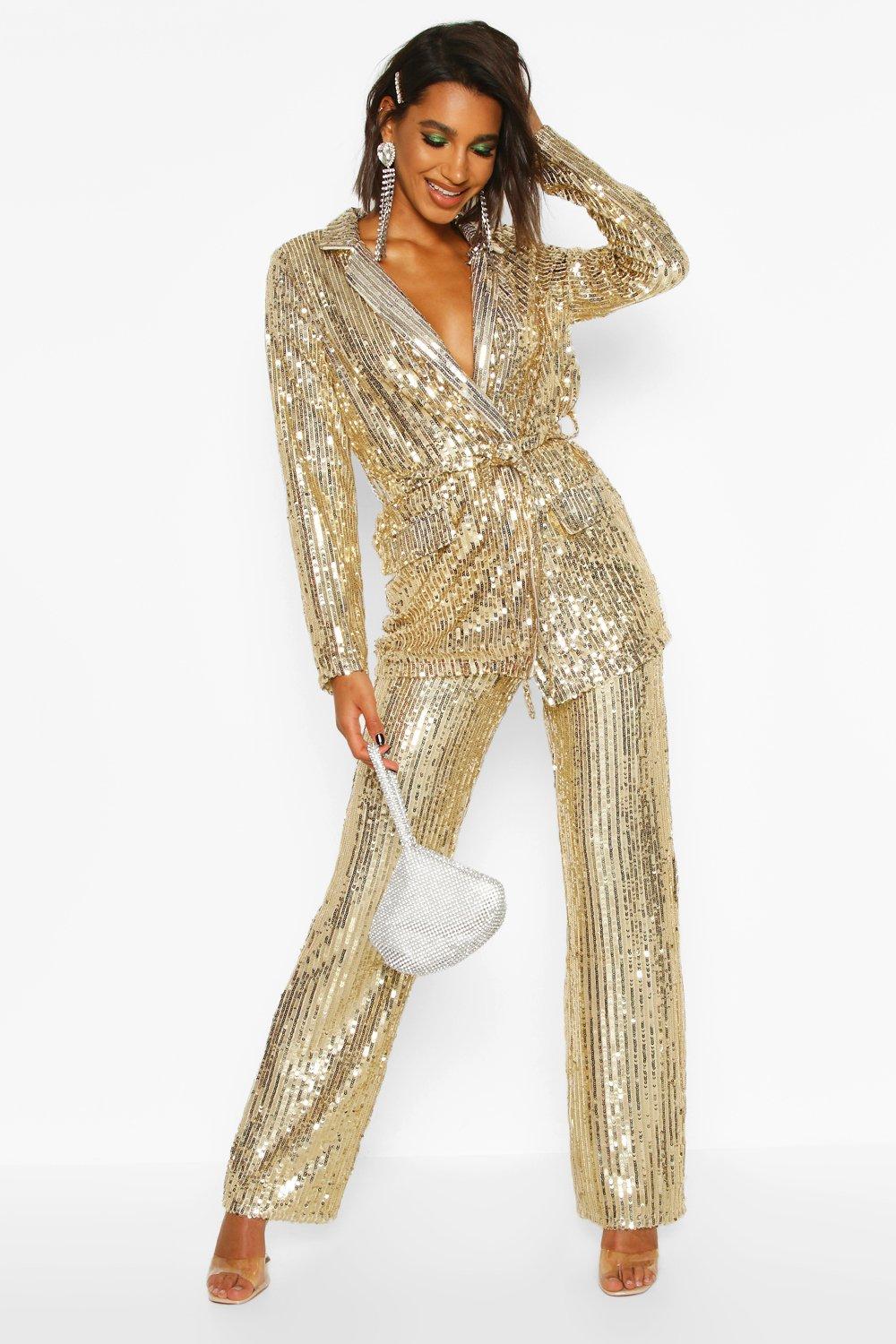 Wide Leg Tailored Sequin Pants