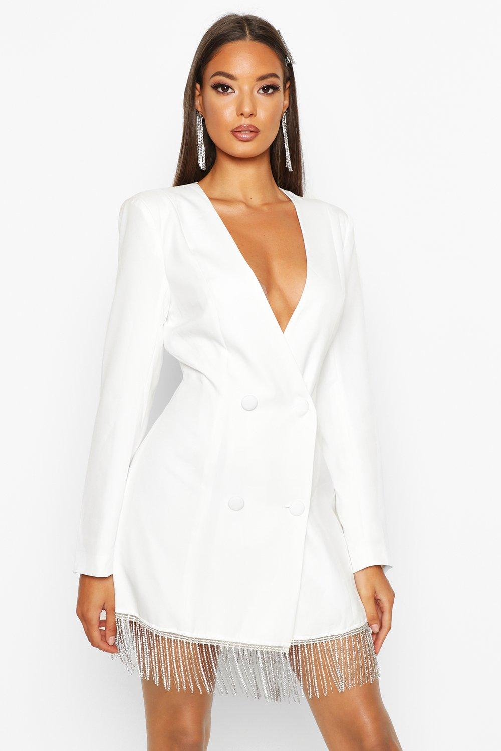 White fringe blazer dress sale