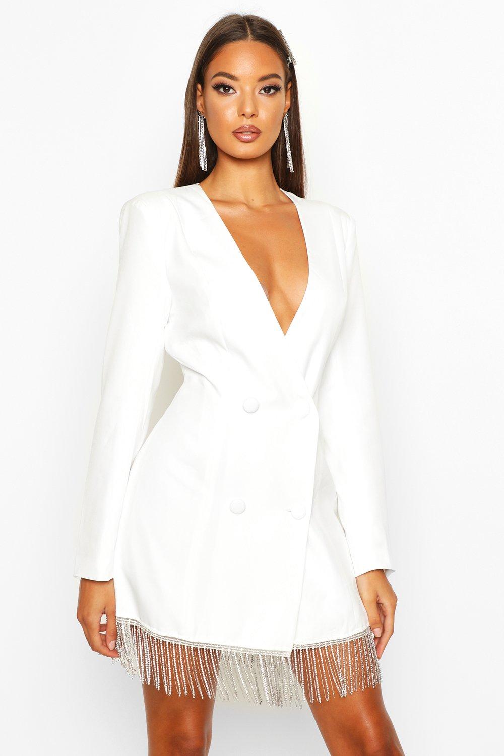 white blazer dress boohoo