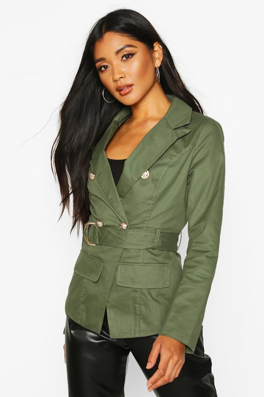 Military Detail Belted Twill Blazer image number 1