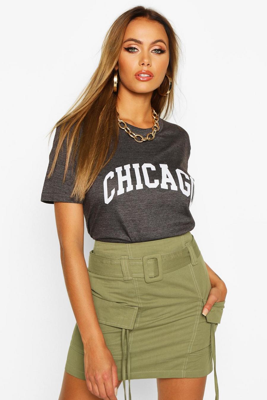 Charcoal Oversized Chicago T-Shirt Met Tekst image number 1