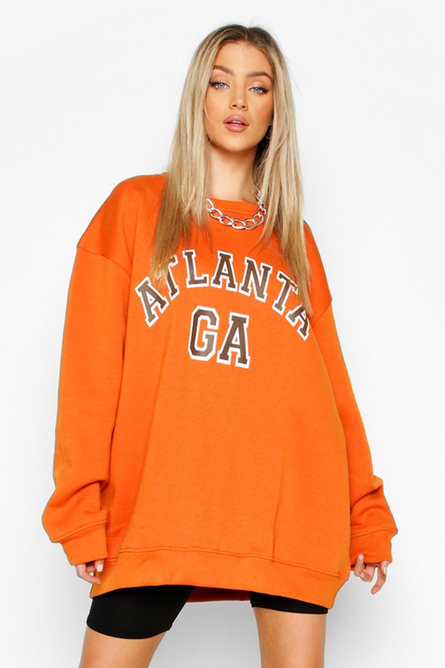 Felpa oversize con scritta Atlanta, Arancione scuro image number 1