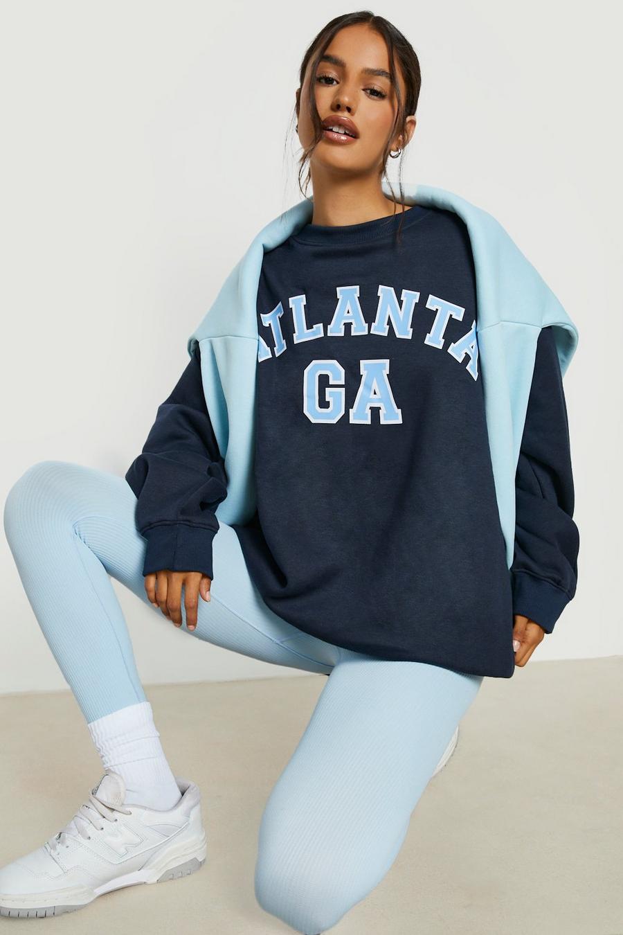 New navy Atlanta oversize sweatshirt med slogan image number 1