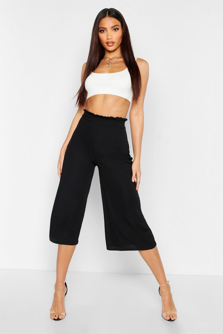 Ribbed Ruffle Waist Slouchy Culottes image number 1