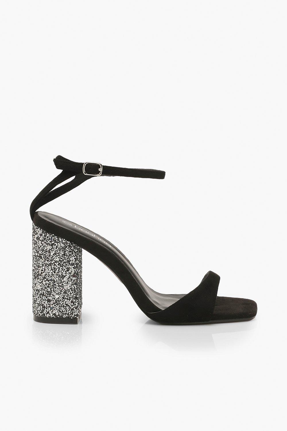 black sparkly block heels