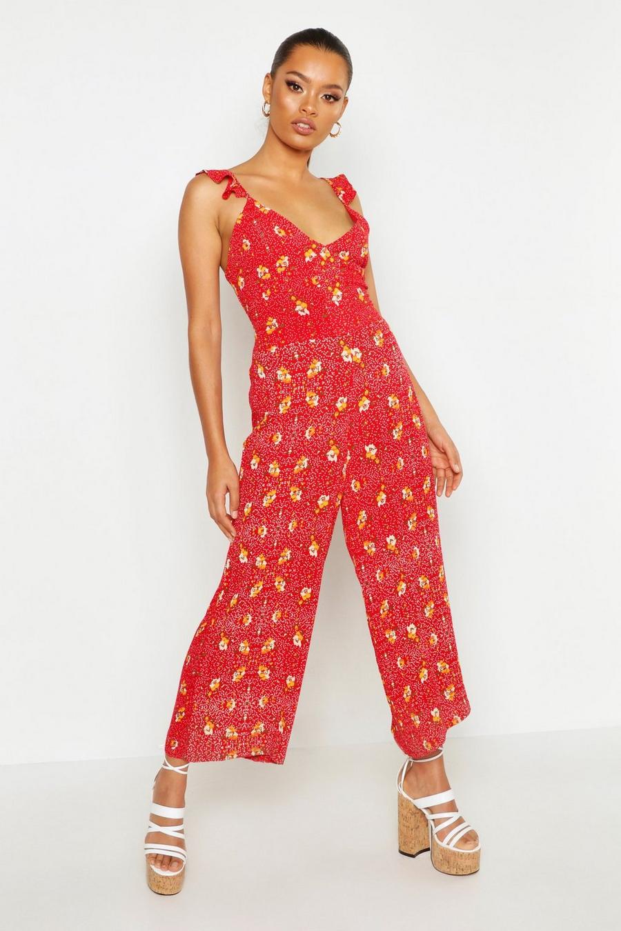 Lace Up Front Ditsy Floral Jumpsuit image number 1