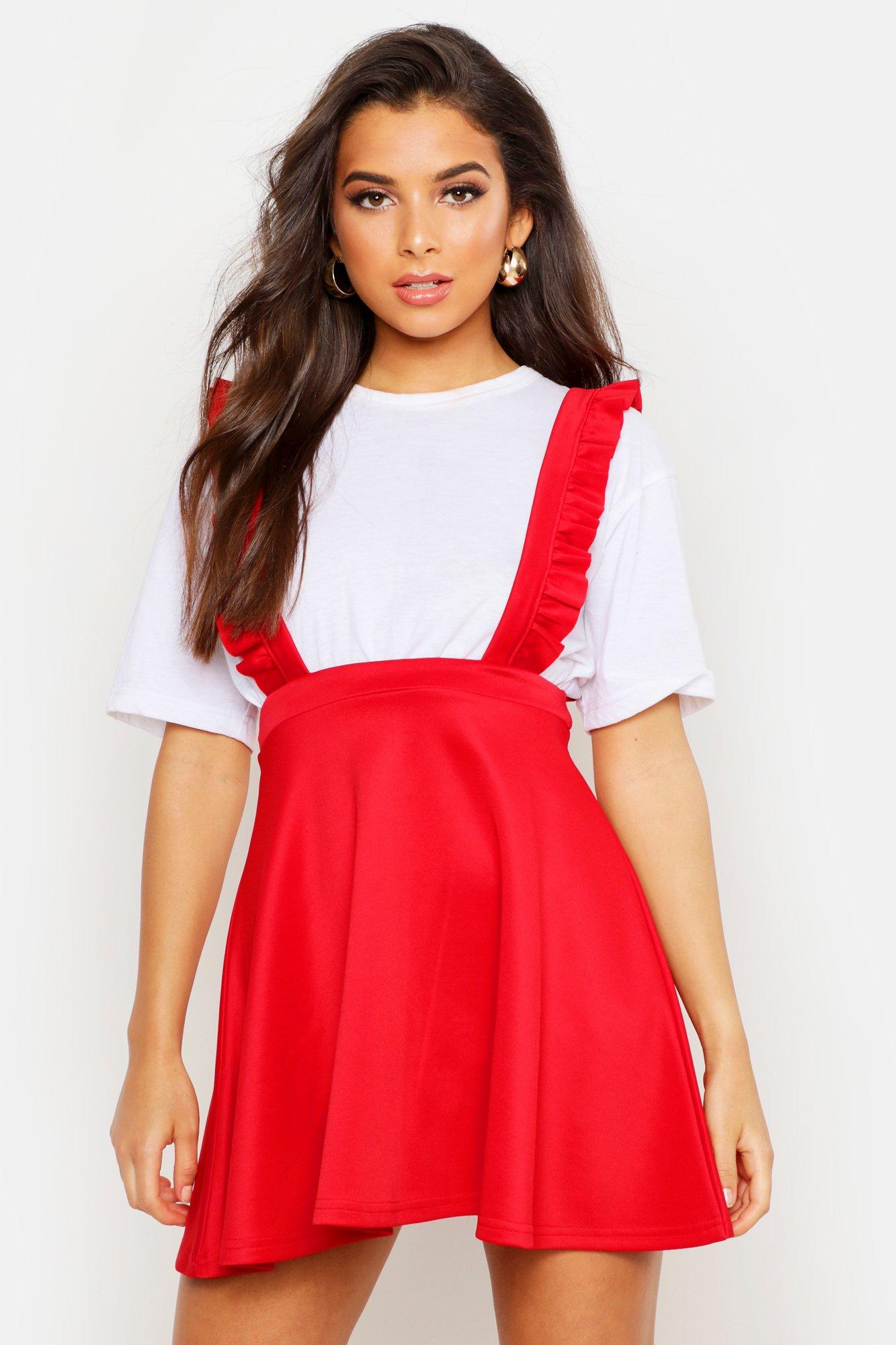 ruffle strap pinafore dress