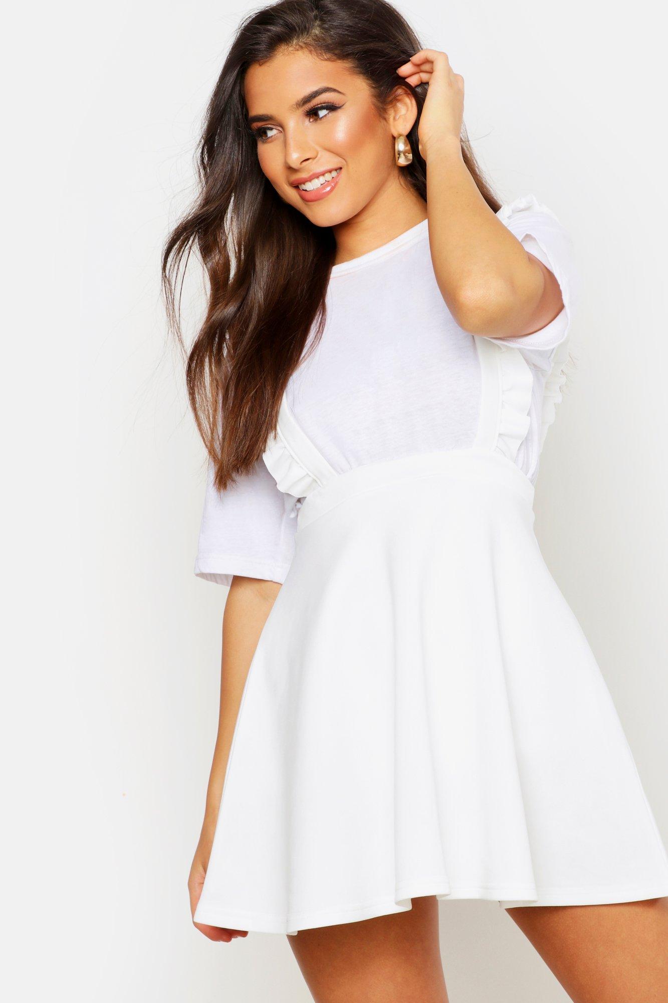 Ruffle Strap Pinafore Skater Skirt boohoo IL