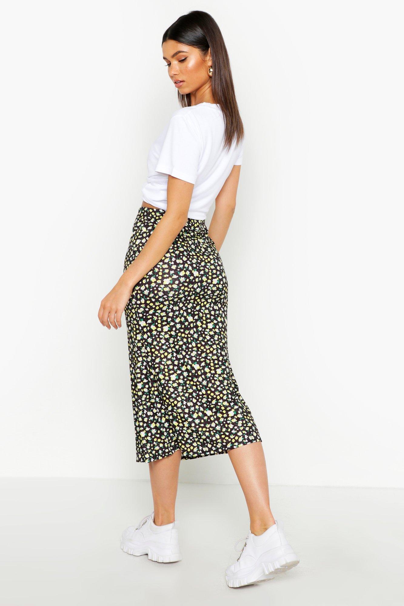 Ditsy Floral Fit Flare Midi Skirt