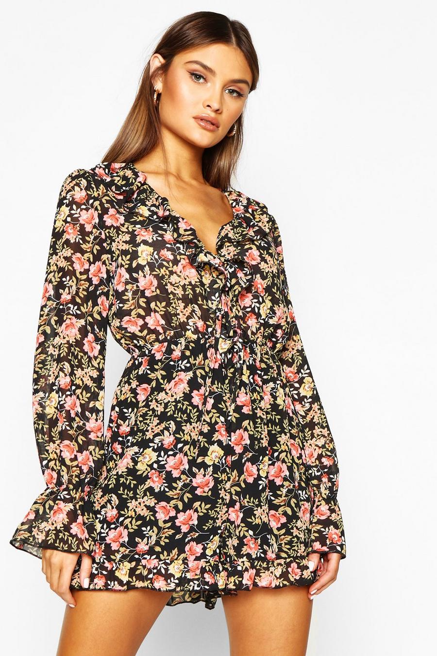 Chiffon Ruffle Floral Romper image number 1
